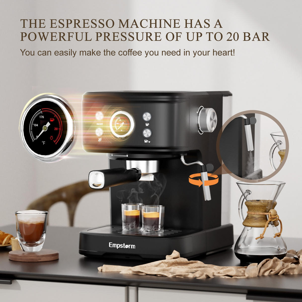 ESPRESSOMASCHINE 20 Bar mit Kapsel- und Pulverfunktion - Schwarz, Metall (27/21/29cm) - Rolipo