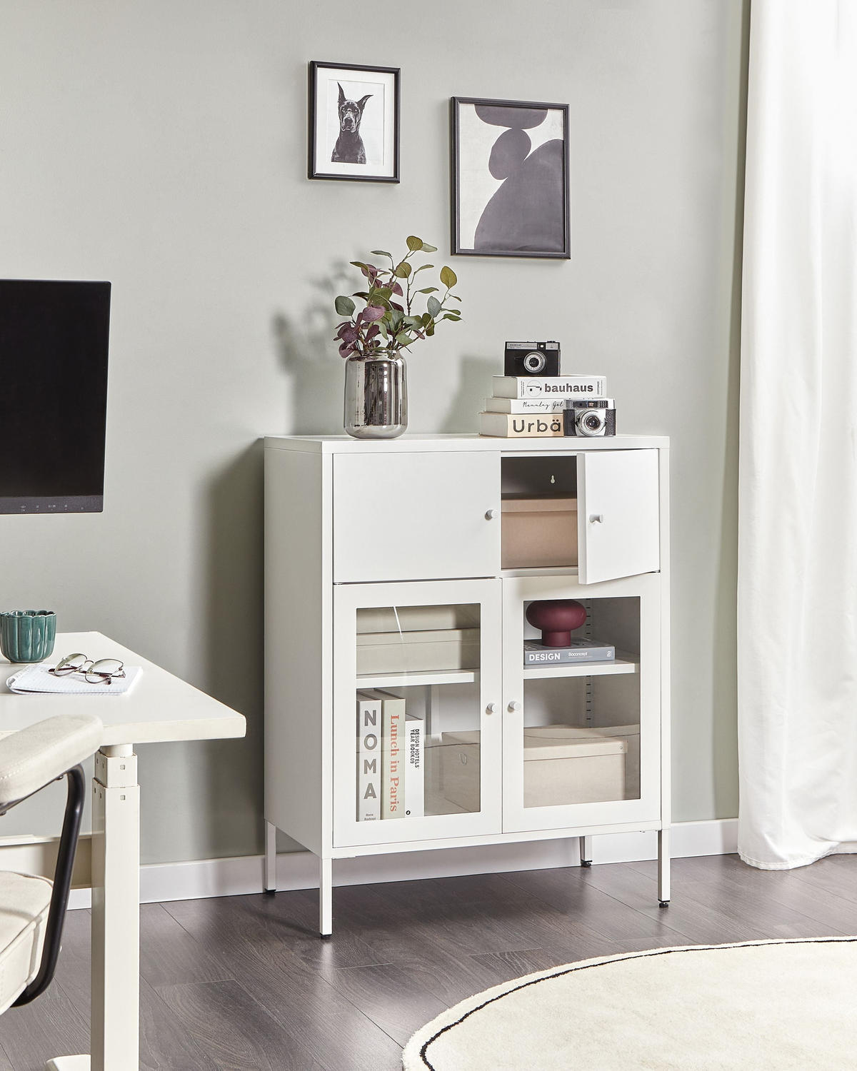 SIDEBOARD se skleněnými dveřmi Kov 80 cm Bílý Esholt - bílá, kov (80/102/40cm) - Beliani