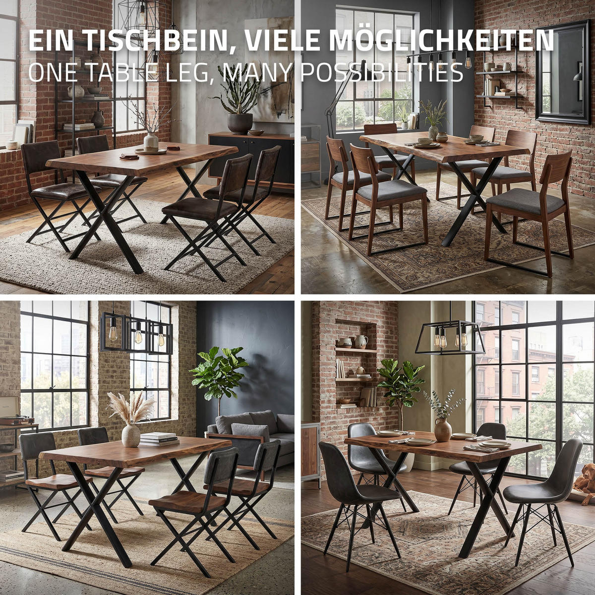 TISCHBEINE Metall Schwarz 2er Set 60x72 cm Oval Tischgestell aus Stahl X-Form - Schwarz, Metall (60/72/8cm) - ML-DESIGN