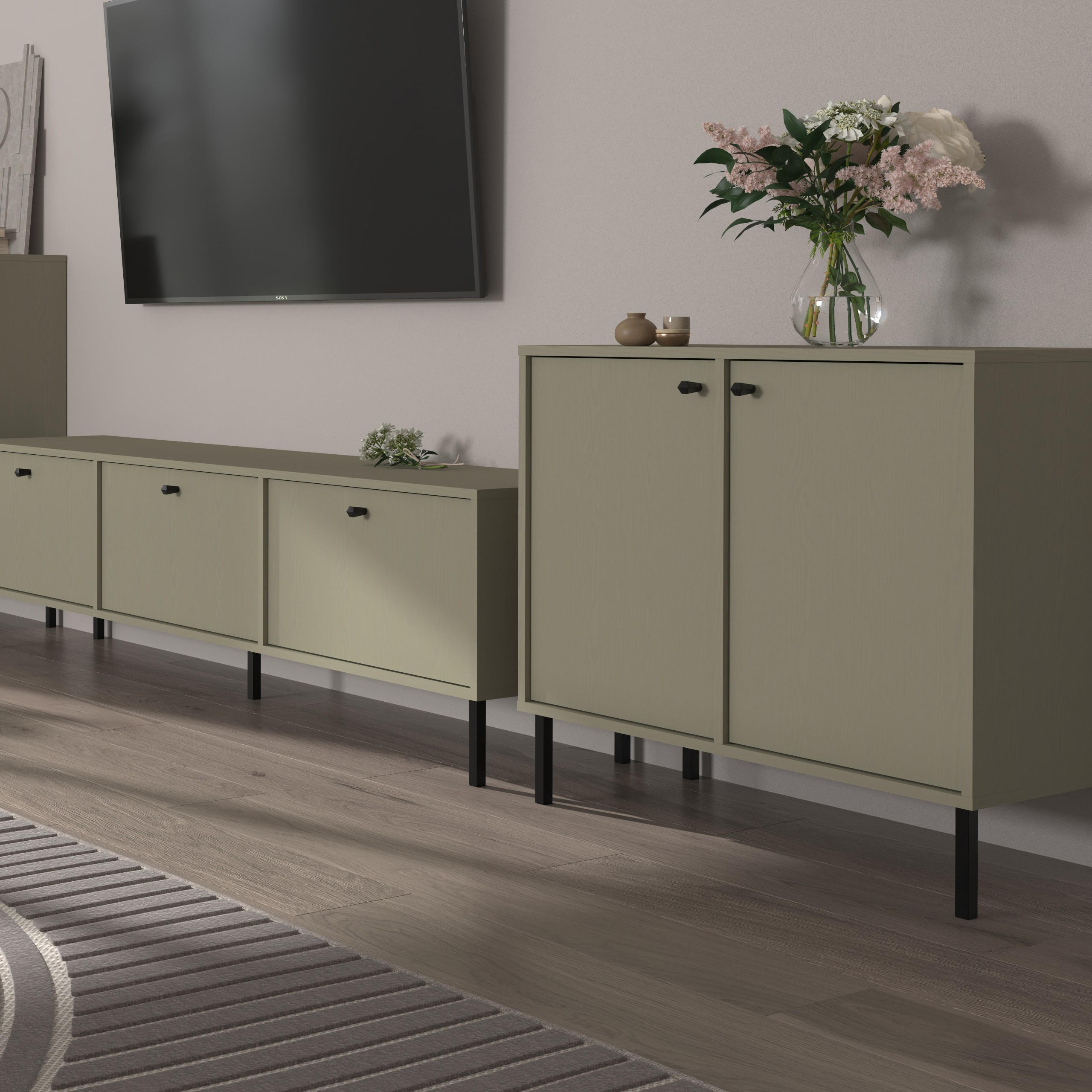 KOMMODE TORINO 84/74/41 cm mit 2 Türen Hellgrün - Hellgrün, Holzwerkstoff (84/74/41cm) - MASSENO