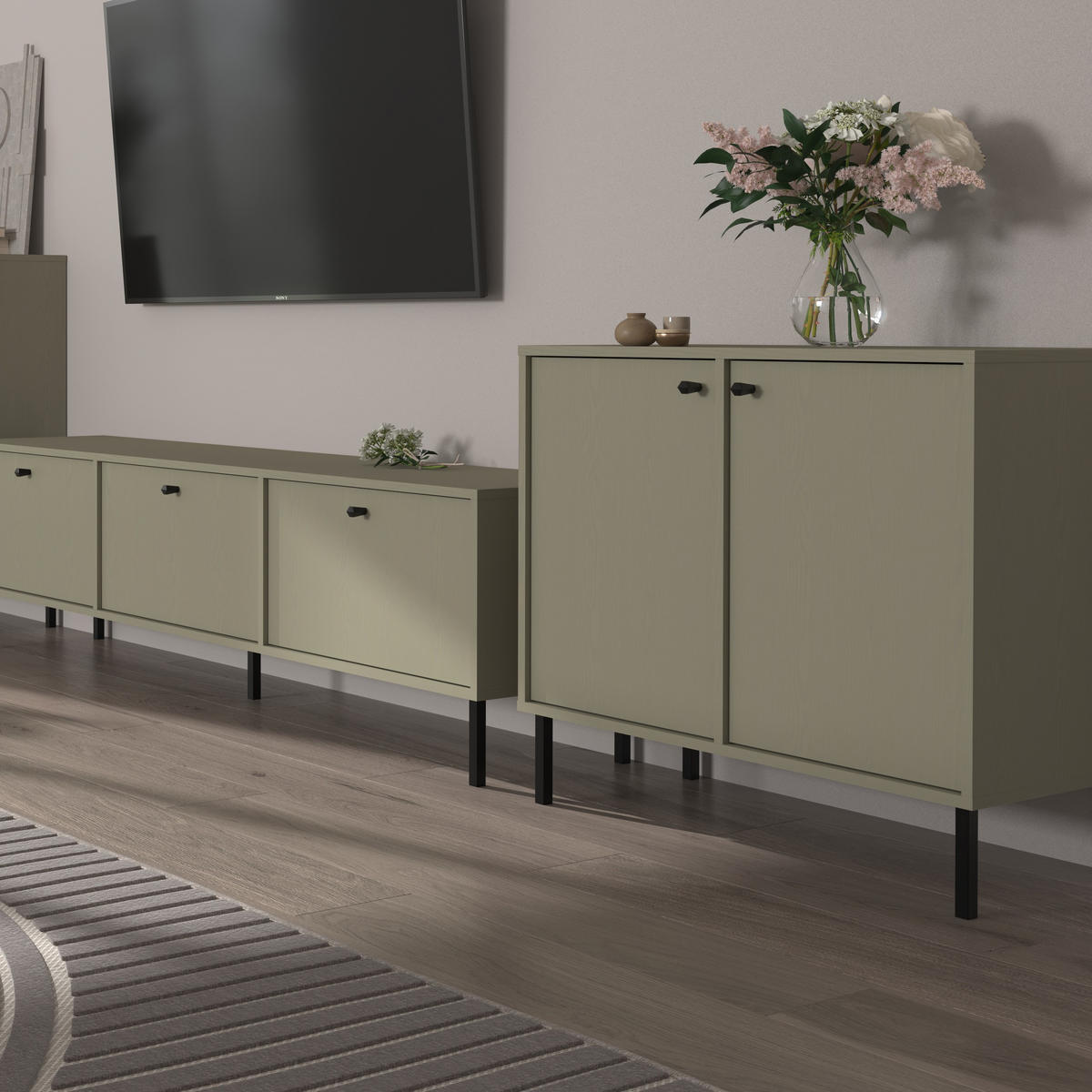KOMMODE TORINO 84/74/41 cm mit 2 Türen Hellgrün - Hellgrün, Holzwerkstoff (84/74/41cm) - MASSENO