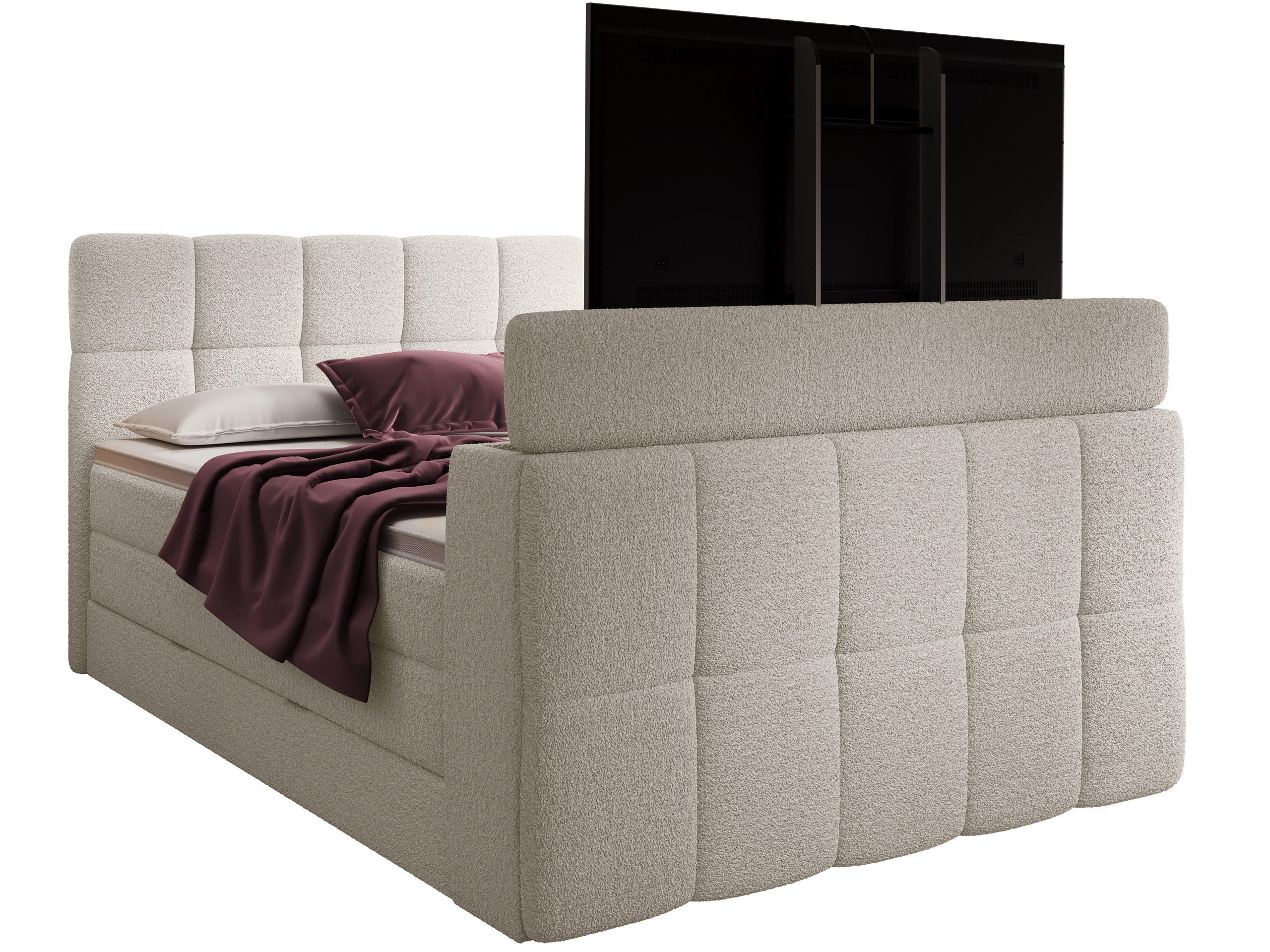 BOXSPRINGBETT Madison 3 creme 200/200 H2/H3 mit TV-Lift - Creme, Textil (200/200cm) - wonello