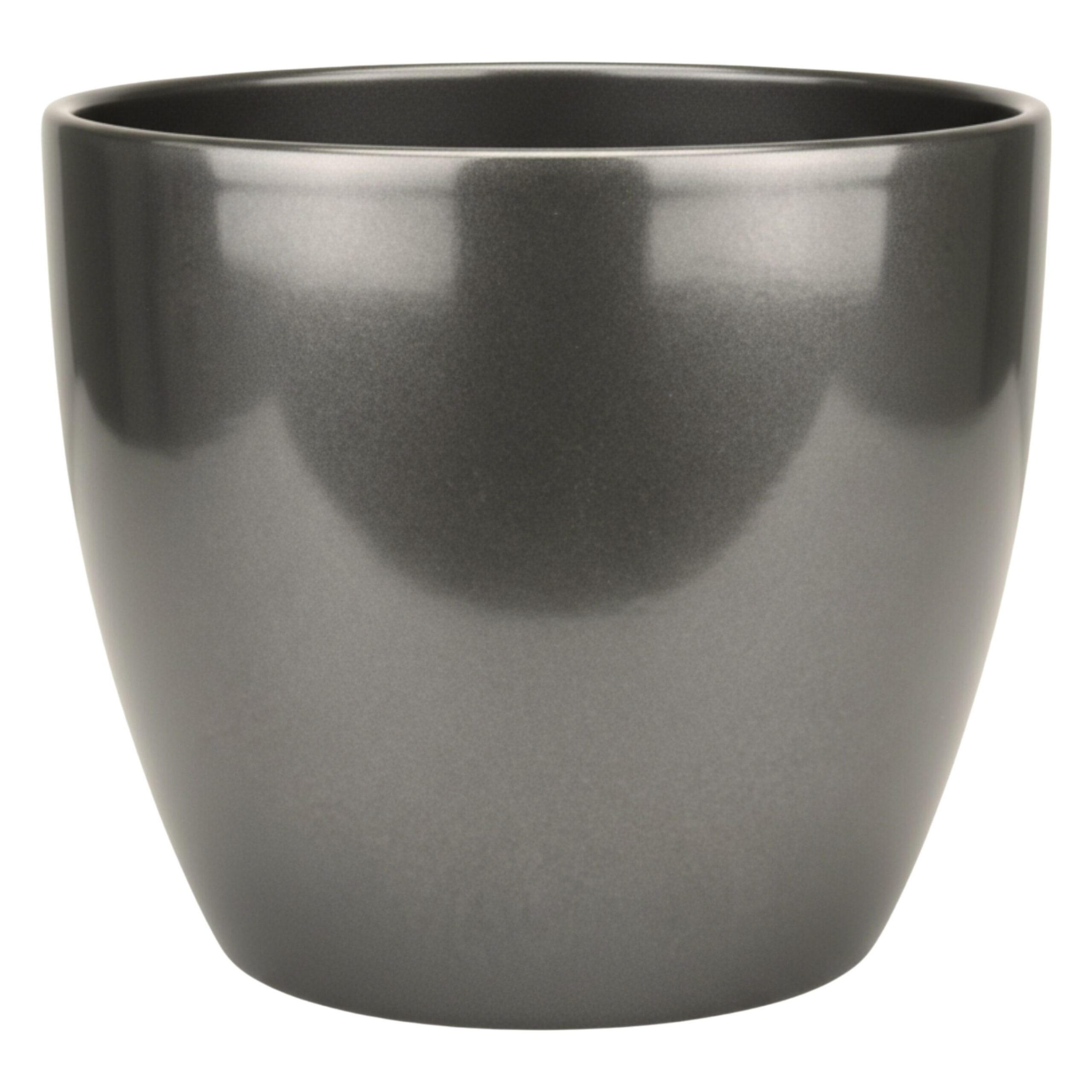 LENI Blumentopf Sylt Keramik Ø 22 cm Höhe 20 cm rund rund Dunkelsilber Metallic glänzend - Silberfarben, Keramik (22/20cm) - LENI