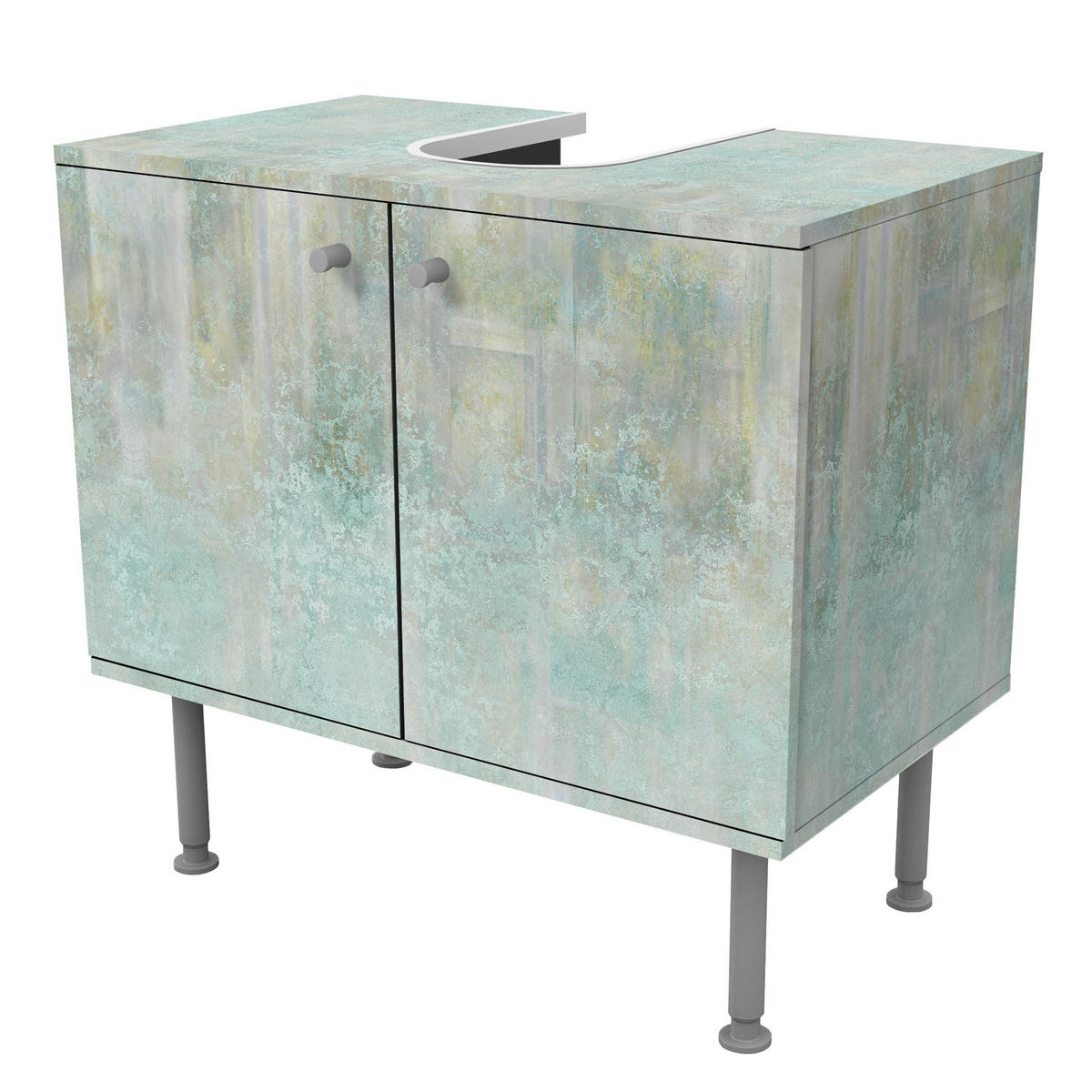 WASCHBECKENUNTERSCHRANK Rustikales Betonmuster Mint 60/55/35 cm - Blau, Holzwerkstoff (60/55/35cm) - Bilderwelten