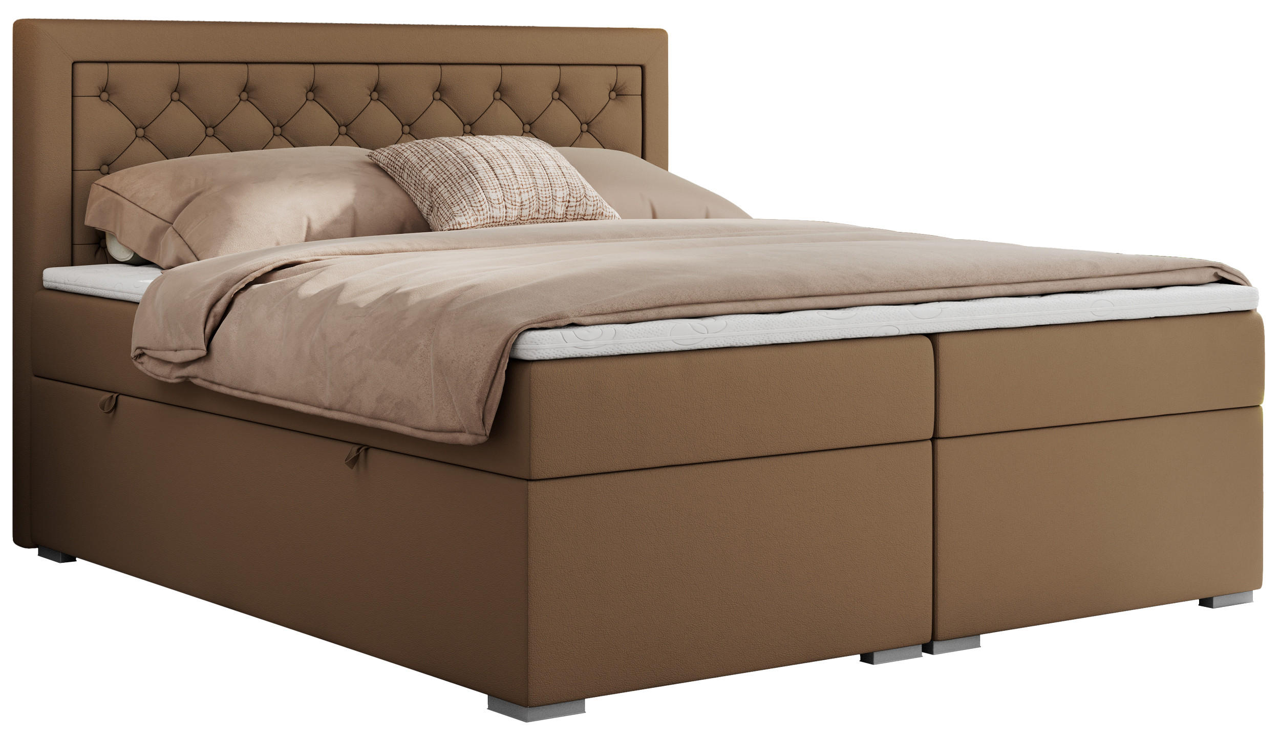 BOXBETT JASIR 120/200 - Braun Kunstleder - H3 - Braun, Holz/Textil (120/200cm) - MKS