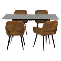 ESSTISCH SET mit ausziehbarem Tisch und 4 bequemen Stühlen - Schwarz/Braun, Holzwerkstoff/Metall (80/75/160cm) - Urban Meuble