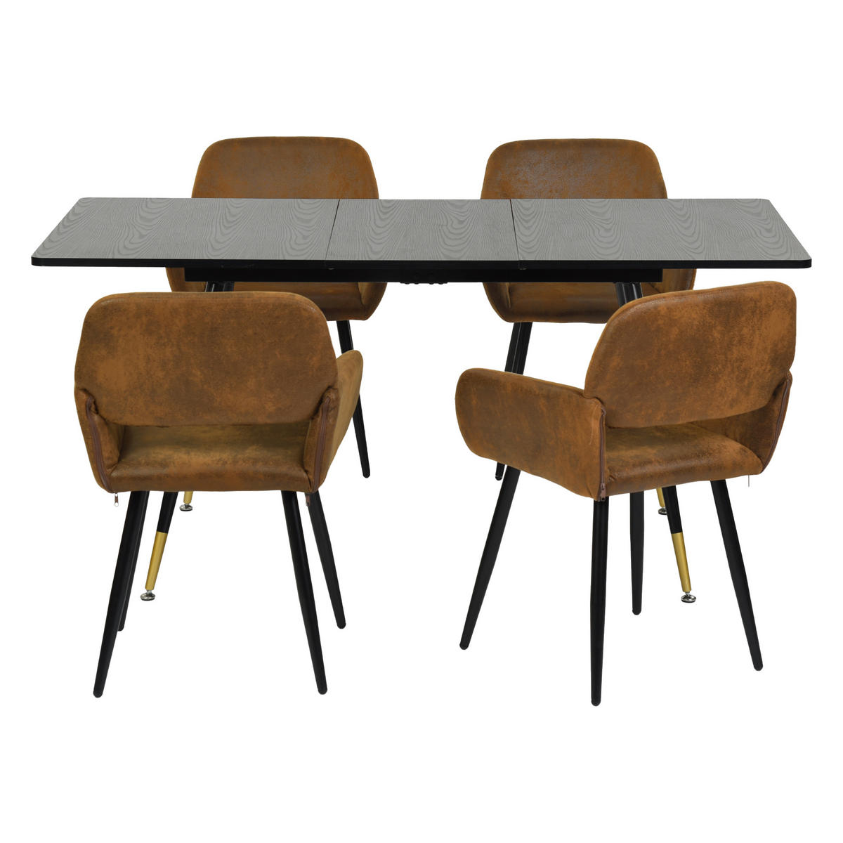 ESSTISCH SET mit ausziehbarem Tisch und 4 bequemen Stühlen - Schwarz/Braun, Holzwerkstoff/Metall (80/75/160cm) - Urban Meuble