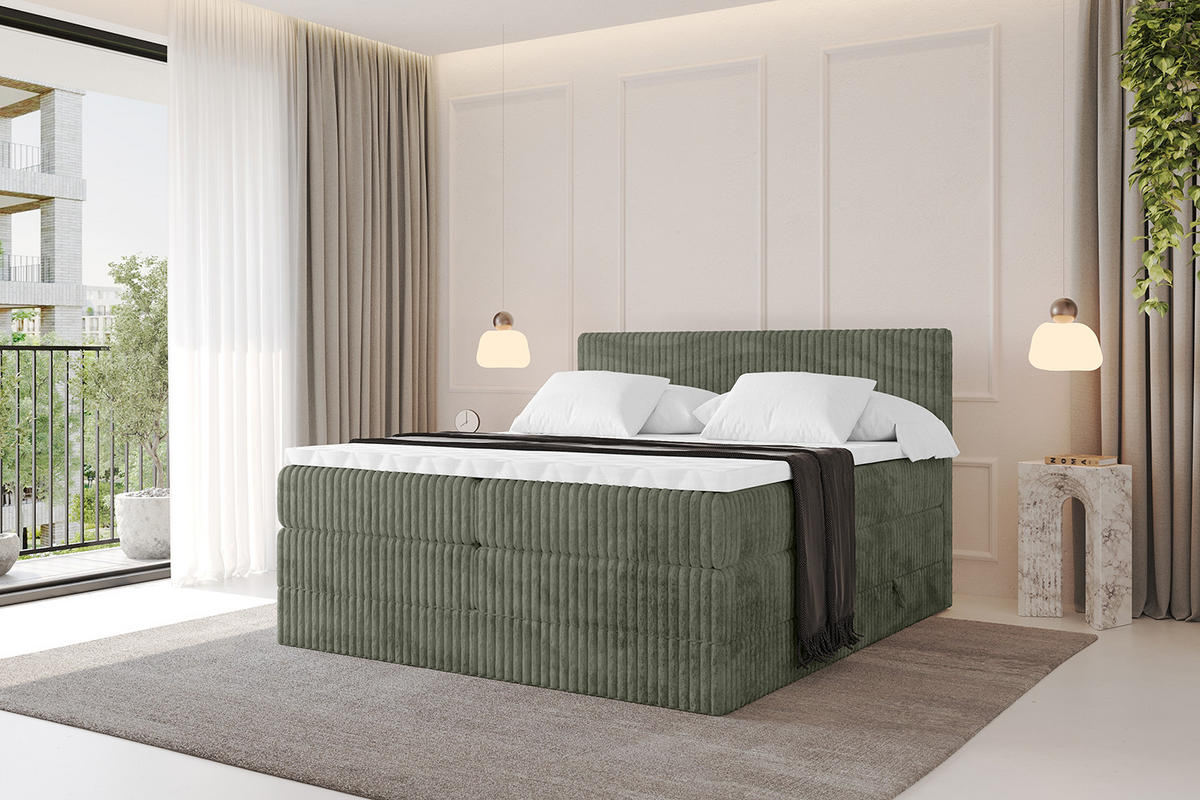 BOXSPRINGBETT mit Matratze H3|H4 und Lattenrost - TOLO KING 180x200 Cord - Olive - Olivgrün, Holzwerkstoff (180/200cm) - ALTDECOR