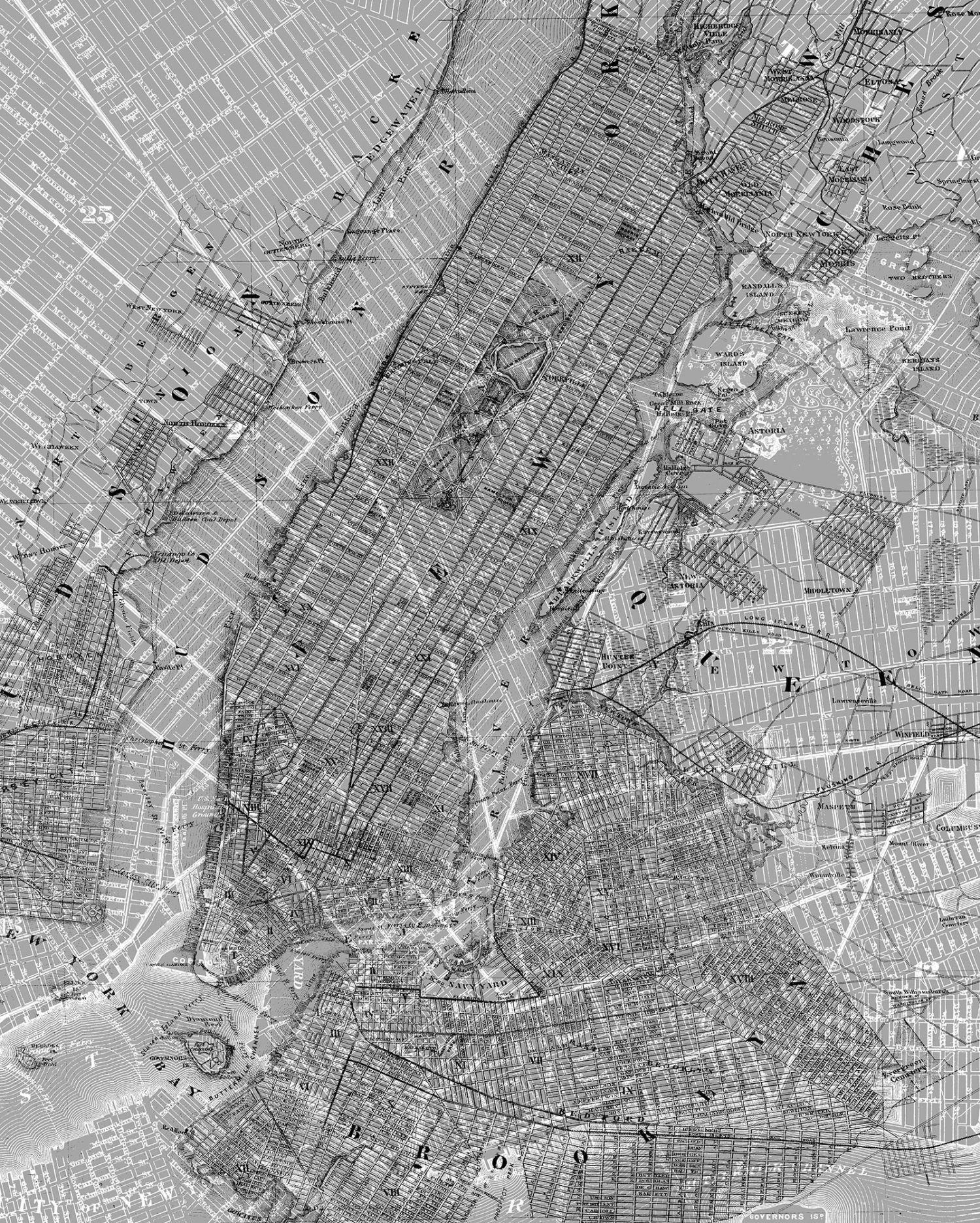 FOTOTAPETE Karte von New York 200 x 250 cm - Grau, Papier (200/250cm) - Sanders & Sanders