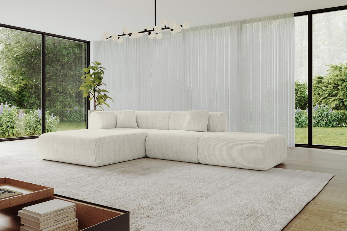 ECKSOFA Ottomane Links OVLY-L 289x176x71 Creme Cord - Creme/Schwarz, Holzwerkstoff/Kunststoff (176/289cm) - ALTDECOR