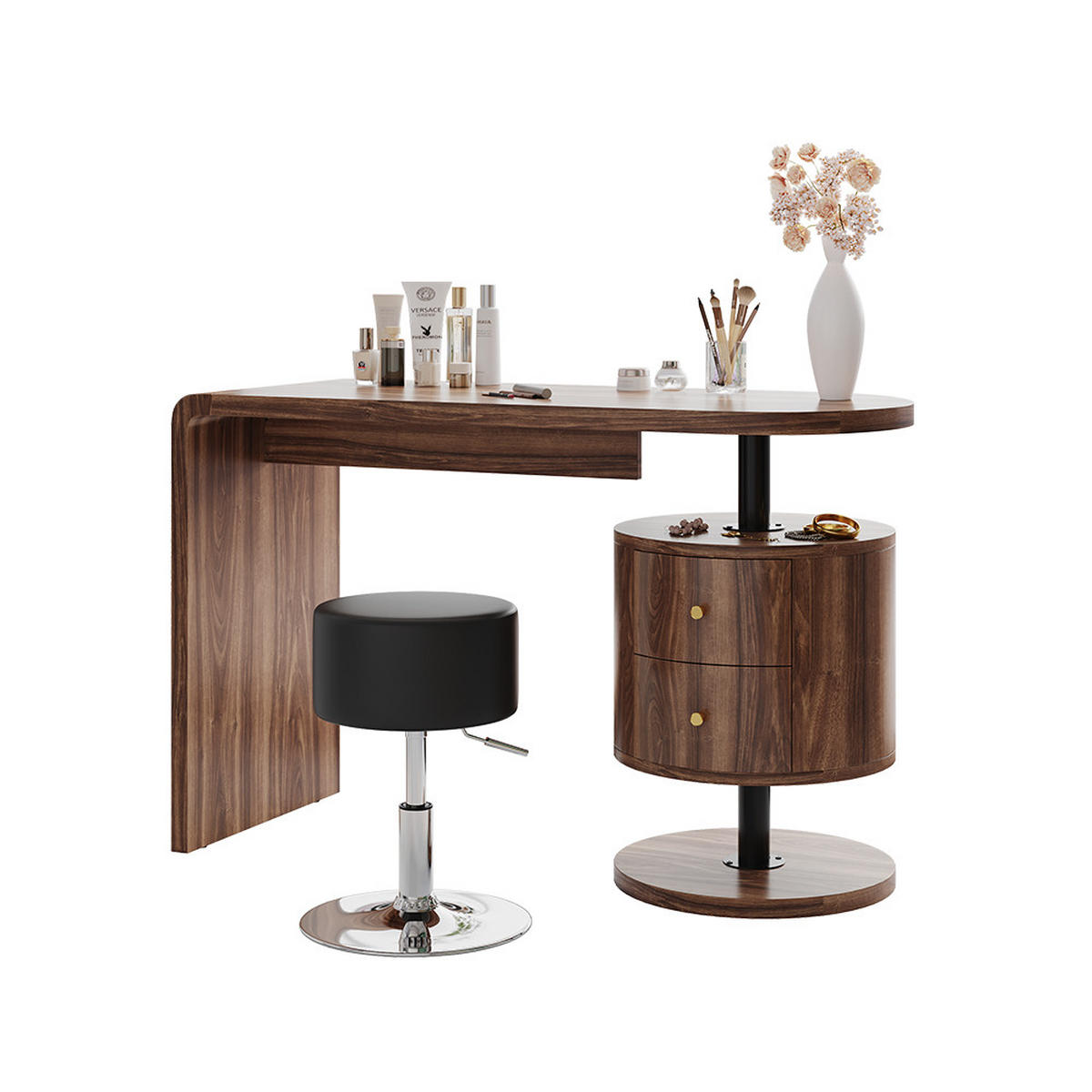 SCHMINKTISCH Lara Eiche rustikal 120 cm mit Hocker - Wildeiche, Holzwerkstoff (50/120/76cm) - Vicco