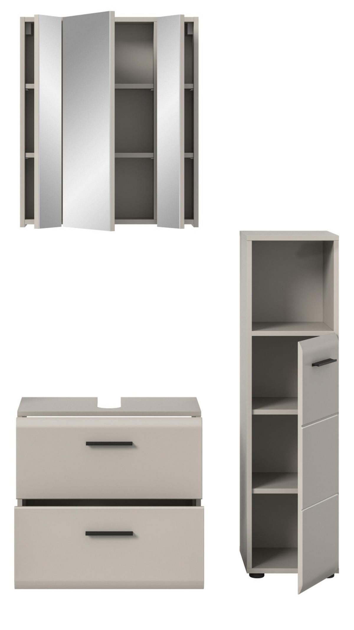 BADMÖBEL-SET Kaschmir 3-teilig 105 cm, Badkombination in modernem Design - Kaschmir/Schwarz, Glas/Holzwerkstoff (105/185/30cm) - Inn.Furn