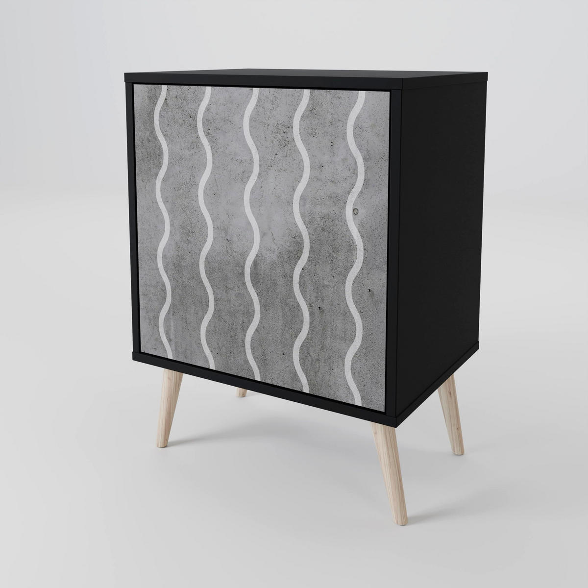 SIDEBOARD WAVES OF CONCRETE, Schwarz, 57,5x42x75,5 cm, Goldfarbene Metallfüße - Goldfarben/Multicolor, Holzwerkstoff/Metall (57.5/75.5/42cm) - SpaceRebels