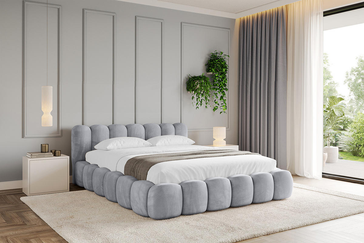 POLSTERBETT mit Bettkasten und Lattenrost, Boxbett ohne Matratze - SENA-v1 120x200 Hellgrau - Hellgrau, Holzwerkstoff/Textil (120/200cm) - ALTDECOR