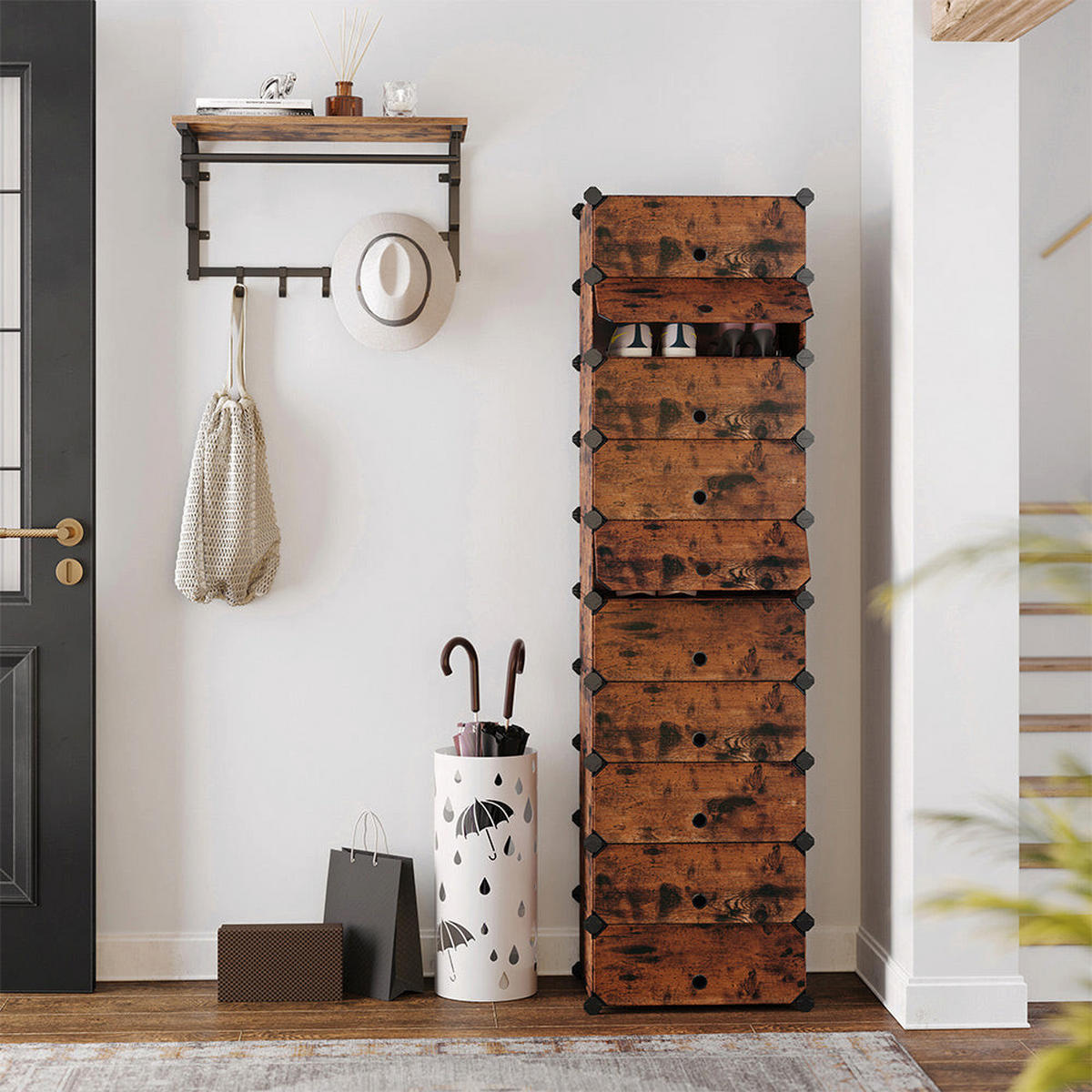 SCHUHREGAL - Braun, Kunststoff (31/173/46cm) - Hansiro