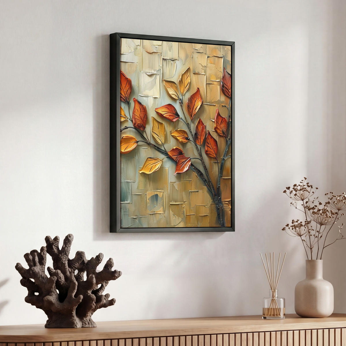 LEINWAND Bilder mit Rahmen - Baum - Abstrakt - Natur - Kunst - 30x40 - Goldfarben, Textil (30/40cm) - MuchoWow