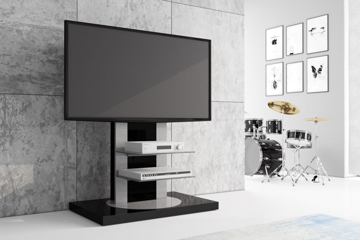 TV RACK rechteckig Schwarz Hochglanz Glas 90/125/59 cm - Schwarz Hochglanz, Holzwerkstoff (90/125/59cm) - designimpex