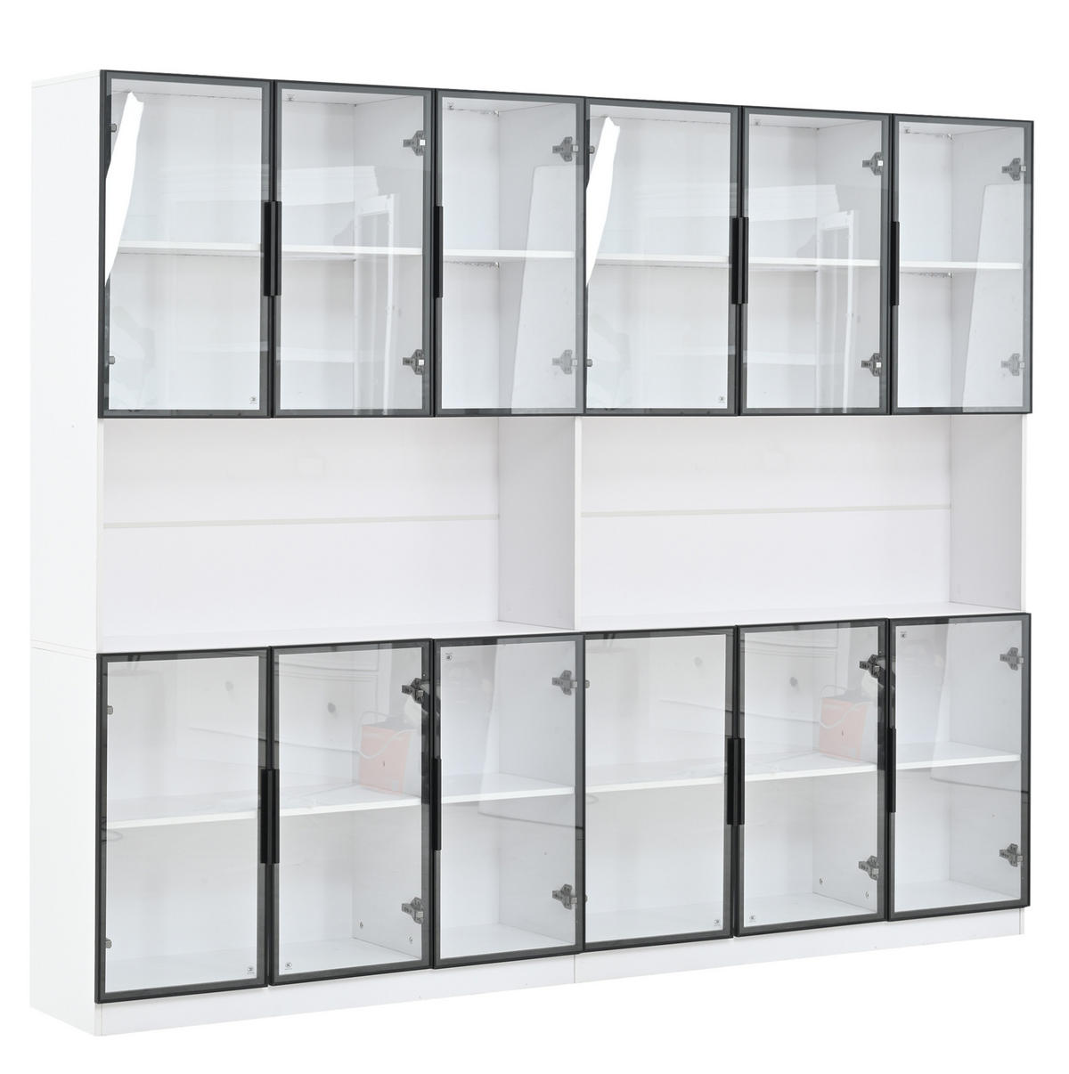 VITRINE aus MDF & Glas 240x34x200cm in Weiß mit LED - Weiß, Holzwerkstoff (240/200/40cm) - Modfu