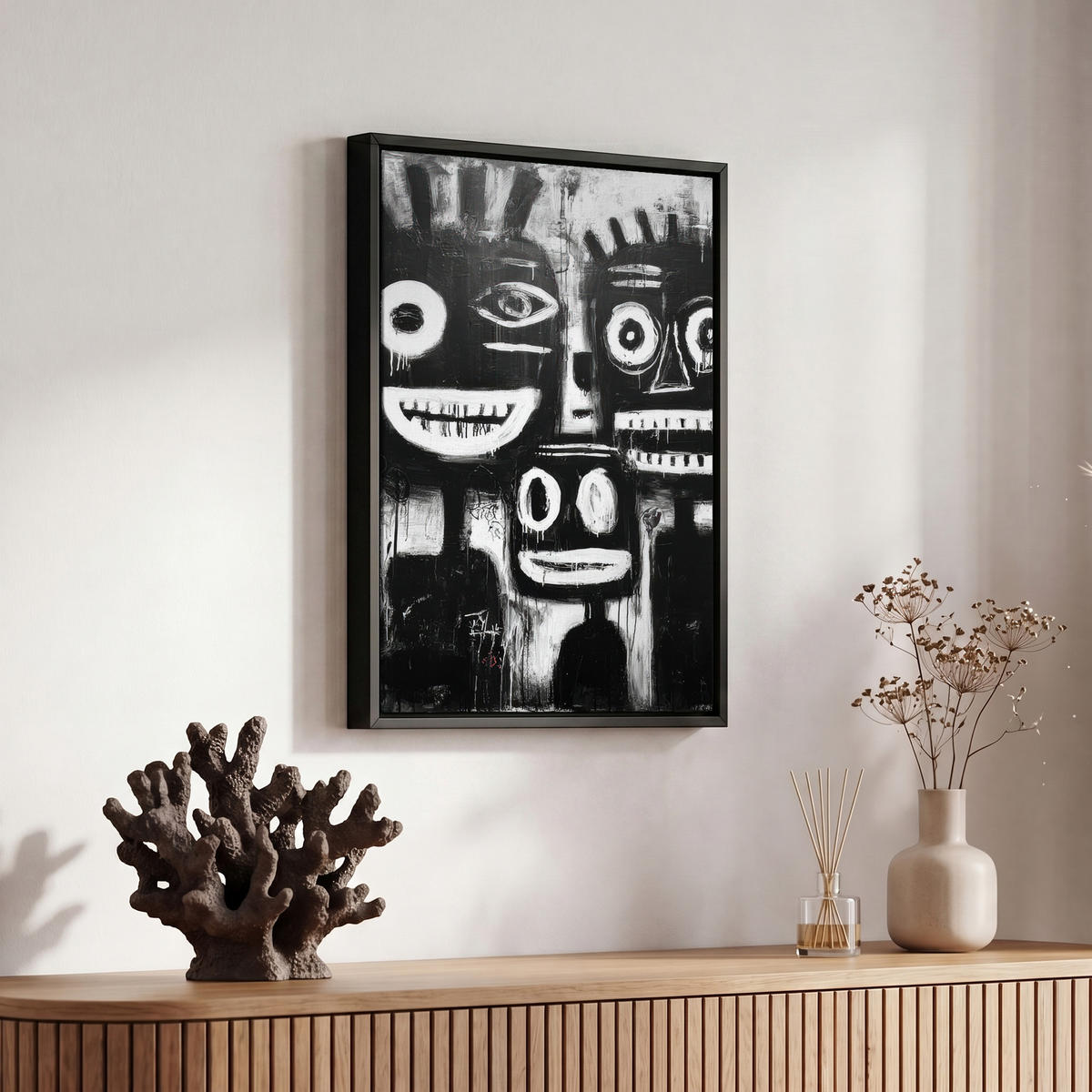 LEINWAND Bilder mit Rahmen - Malerei - Figuren - Schwarz - Abstrakt - 20x30 - Schwarz, Textil (20/30cm) - MuchoWow