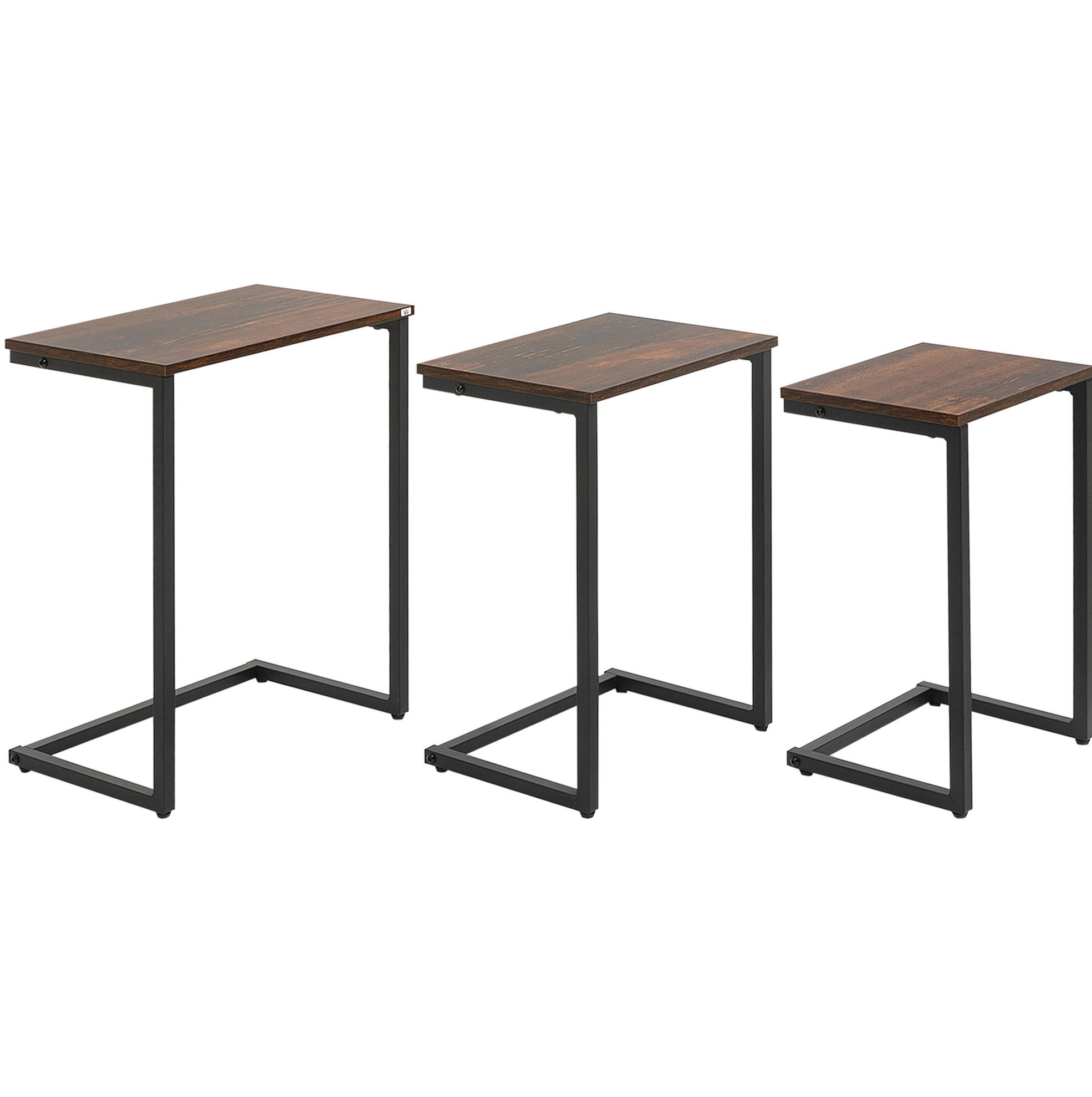 BEISTELLTISCH 45/60/30 cm Braun aus Holz mit Stahlgestell 3er Set - Braun, Holzwerkstoff (45/30/60cm) - OKMYHOME