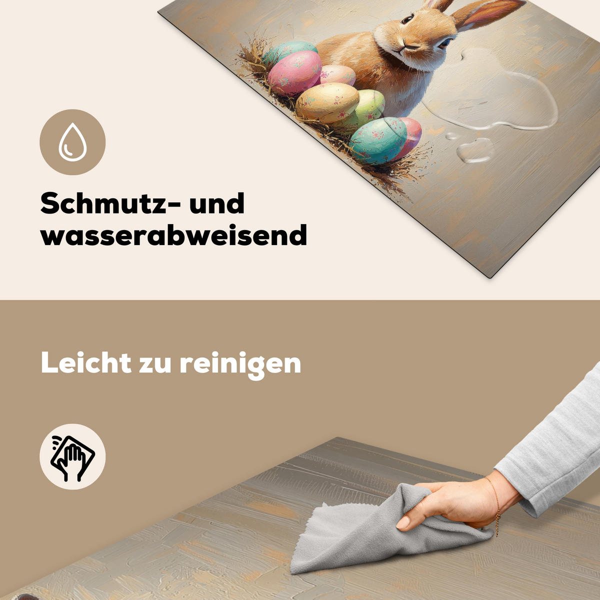 HERDABDECKPLATTE Osterhase - Pastell - Eier Ceranfeldabdeckung 90x52 cm - Beige, Kunststoff (90/52/0.2cm) - MuchoWow