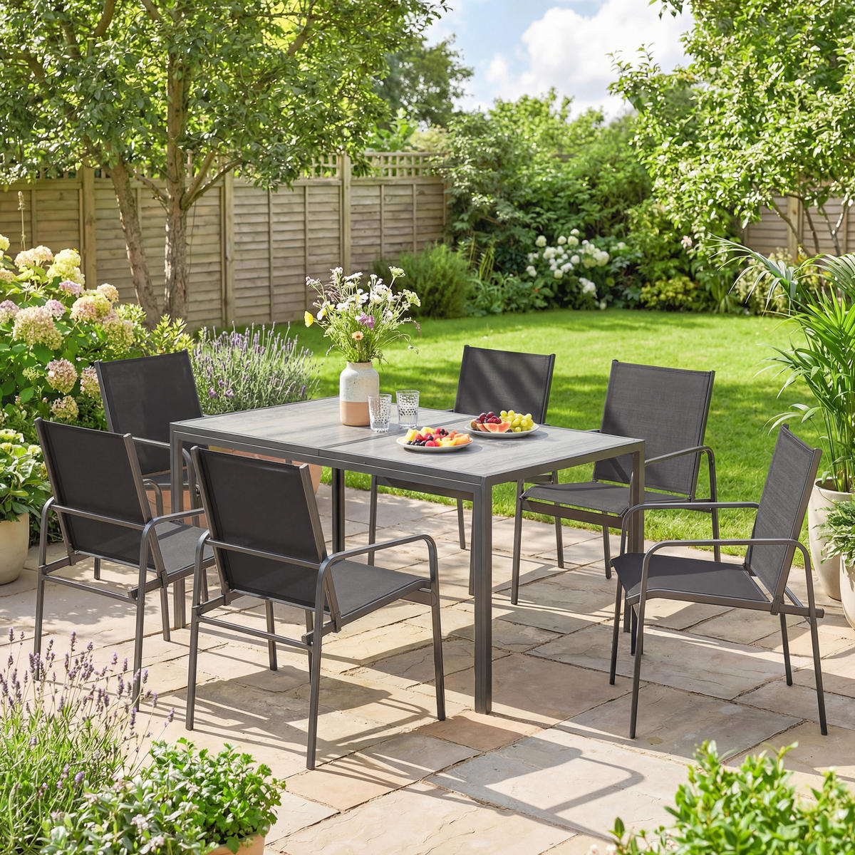 GARTENMÖBEL-SET Schwarz 150.0/80.0/74.0cm - Schwarz, Metall