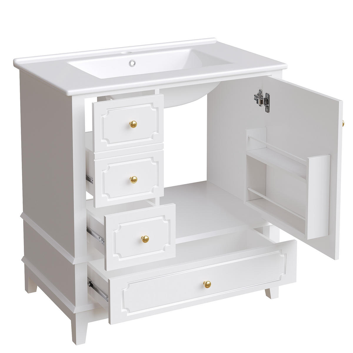 WASCHTISCHUNTERSCHRANK 76cm Keramik Waschbecken Gold Weiß - Weiß, Holzwerkstoff (76.5/87.5/47cm) - FLIEKS