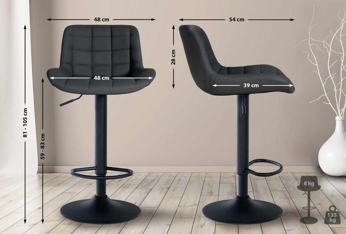 BARHOCKER 2er Set Tower Kunstleder schwarz - Schwarz, Kunststoff/Metall (48/105/54cm) - TPFLiving