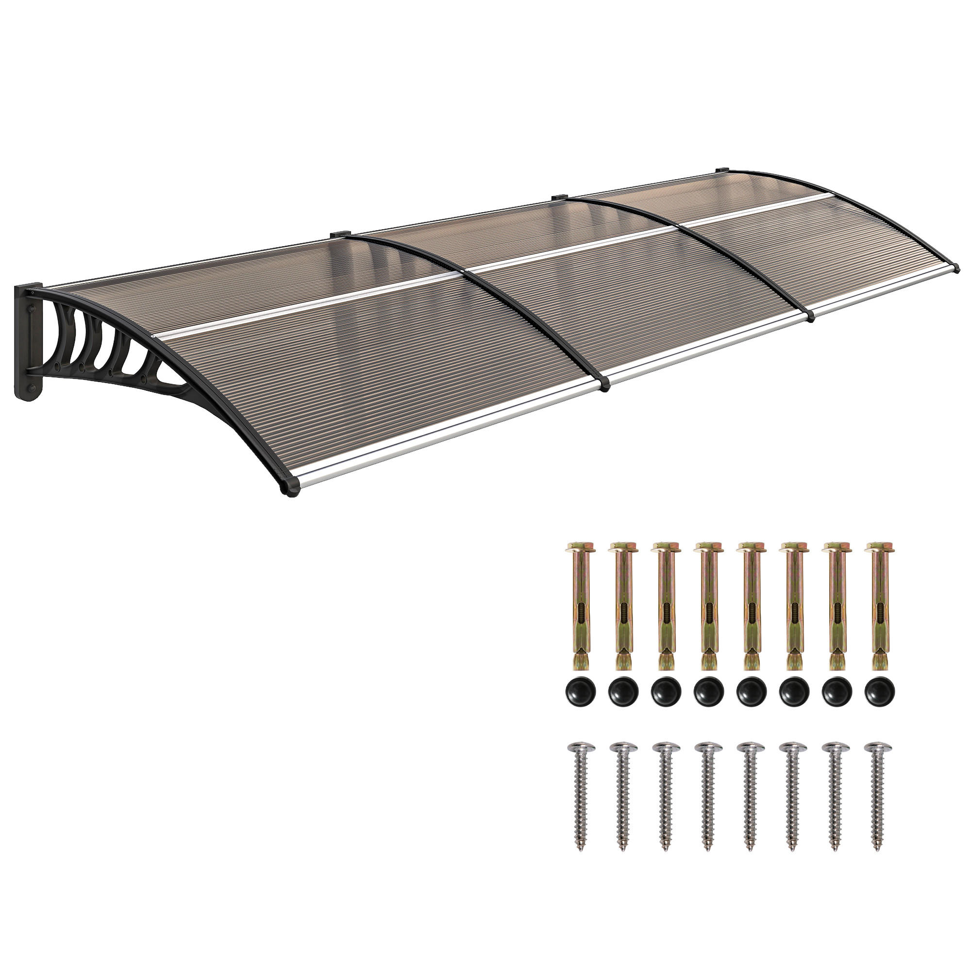 VORDACH DE-14060 Polycarbonat/Aluminium 303/96 cm, UV-Schutz Grün - Braun, Kunststoff (96/27/303cm) - ComfortXL