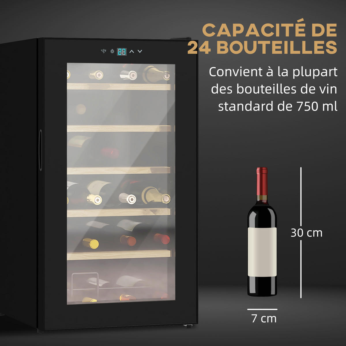 WEINKÜHLSCHRANK DE-17432 24 Flaschen, 5-20°C regelbar mit LED Schwarz - Schwarz, Metall (45/75/43cm) - ComfortXL