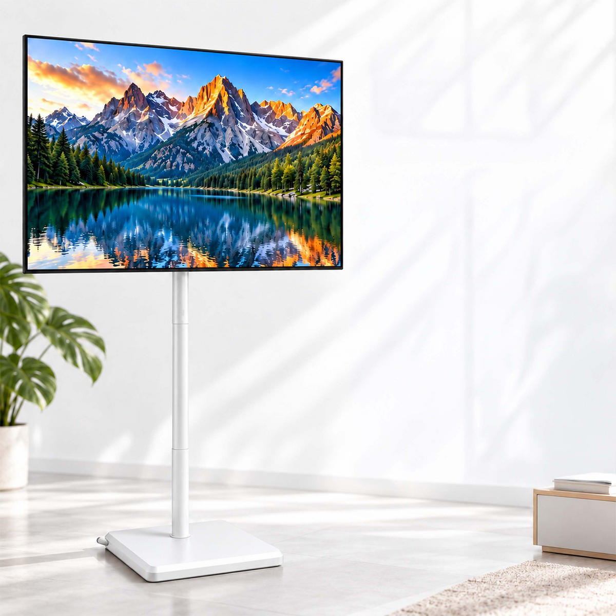 TV-BODENSTÄNDER Weiß höhenverstellbar - Weiß, Holzwerkstoff/Metall (42.5/139.5/32.5cm) - Relaxdays