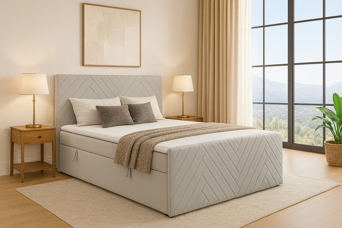 BOXSPRINGBETT NOVA mit Topper und Bettkasten, Silberfarben, 160x200 cm - Silberfarben, Textil (160/200cm) - KS Home Concept