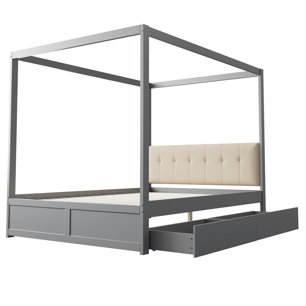 HIMMELBETT 140/200 cm DE-01277, in Grau, mit 2 Schubladen und Rückenlehne - Grau, Holz (140/200cm) - ComfortXL