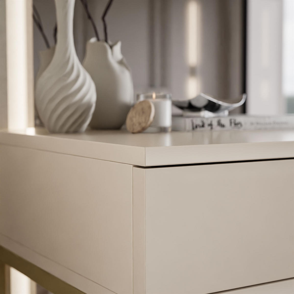 KONSOLE Glamour auf goldenem Gestell mit Kristallgriff - Kaschmir/Goldfarben, Holzwerkstoff (100/81/42cm) - Lookway