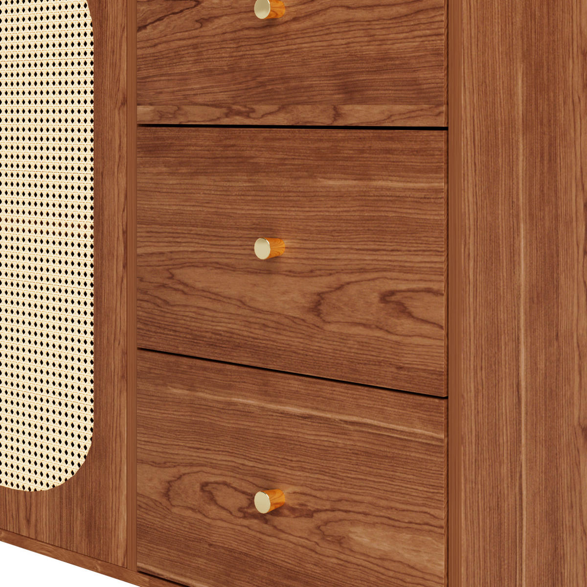 SIDEBOARD aus MDF 160x40x90 cm Holzfarben mit 6 Schubladen und Rattantüren - Naturfarben, Holzwerkstoff (160/90/40cm) - IVMEU
