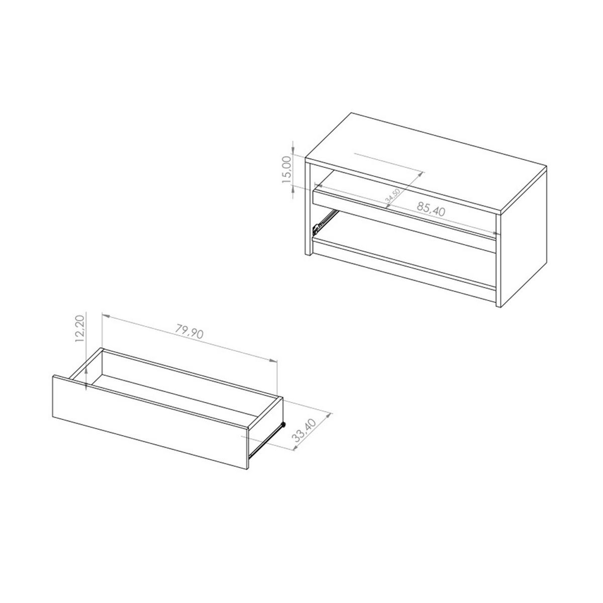 LOWBOARD Devon mit 1 Schubladen, Eiche monastery - Eichefarben/Schwarz, Holzwerkstoff/Metall (90/46/40cm) - Beautysofa