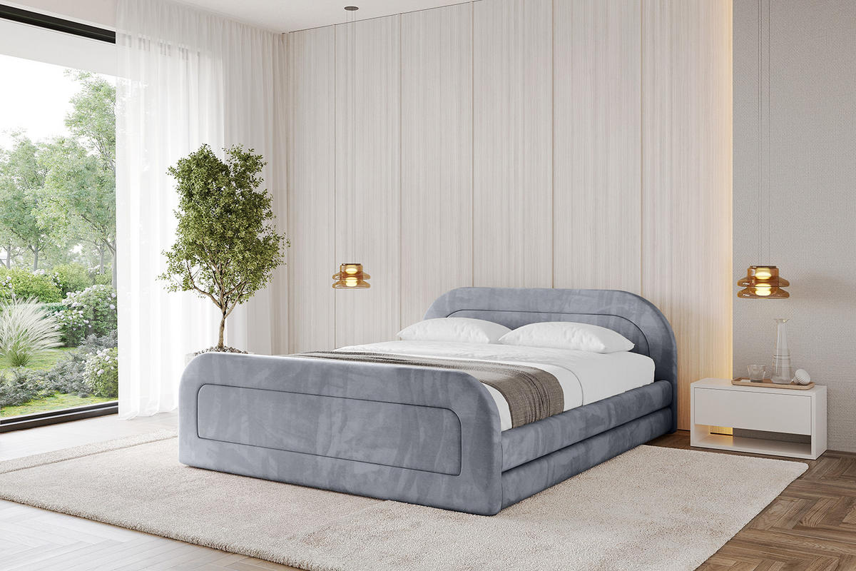 POLSTERBETT mit Bettkasten, Fußteil und Lattenrost, Boxbett mit Matratze H3/H4 - LERIS-v1-Z 120x200 Grau - Grau, Holzwerkstoff/Textil (120/200cm) - ALTDECOR