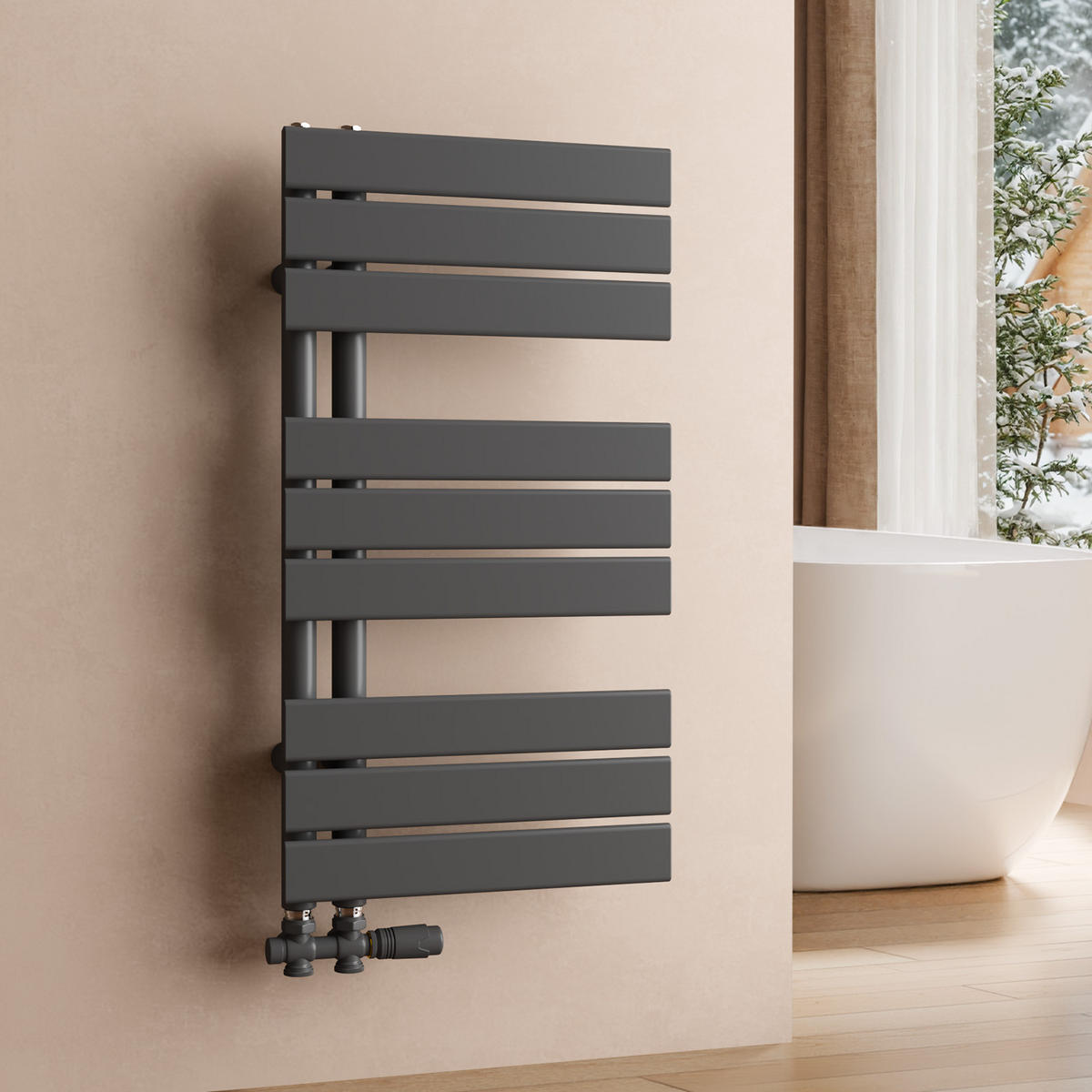 HEIZKÖRPER 76,2/40 cm Anthrazit Warmwasser aus Stahl 360 W mit Mittelanschluss G1/2" - Anthrazit, Metall (40/76.2/5.9cm) - S'AFIELINA