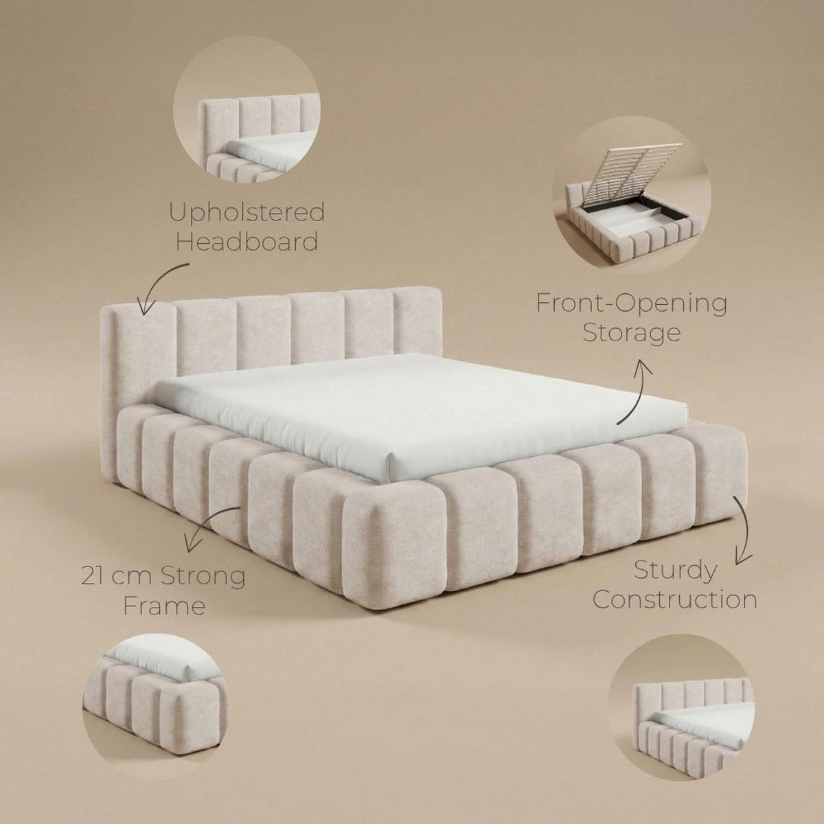 POLSTERBETT KALLA Premium 160x200 cm mit Bettkasten – PERFECT HARMONY 39 - Grün, Holz - Dekori_Interiors