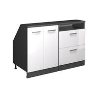 KUHINJSKI ORMAR ZA KOSINE KROVA R-Line Sjajna Bijela 120 cm Set od 2 korpusa ormara, dubina 60 cm - bijela visoki sjaj/antracit, drvni materijal (120/83.8/60cm) - Vicco