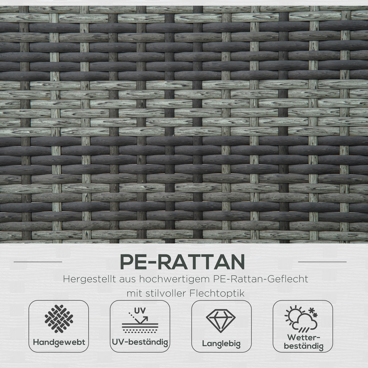 DOPPELLIEGE, Metall, PE, Rattan, Grau - Grau, Metall (120/28/196cm) - Outsunny