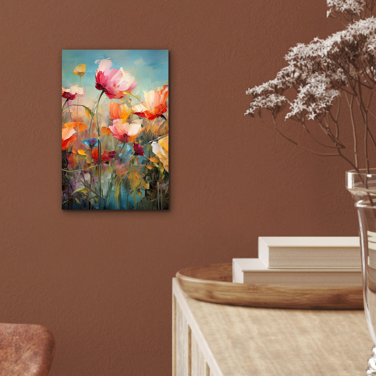 METALLBILD Blumen - Aquarell - Kunst - Botanisch - Natur 20x30 cm - Orange, Metall (20/30cm) - MuchoWow