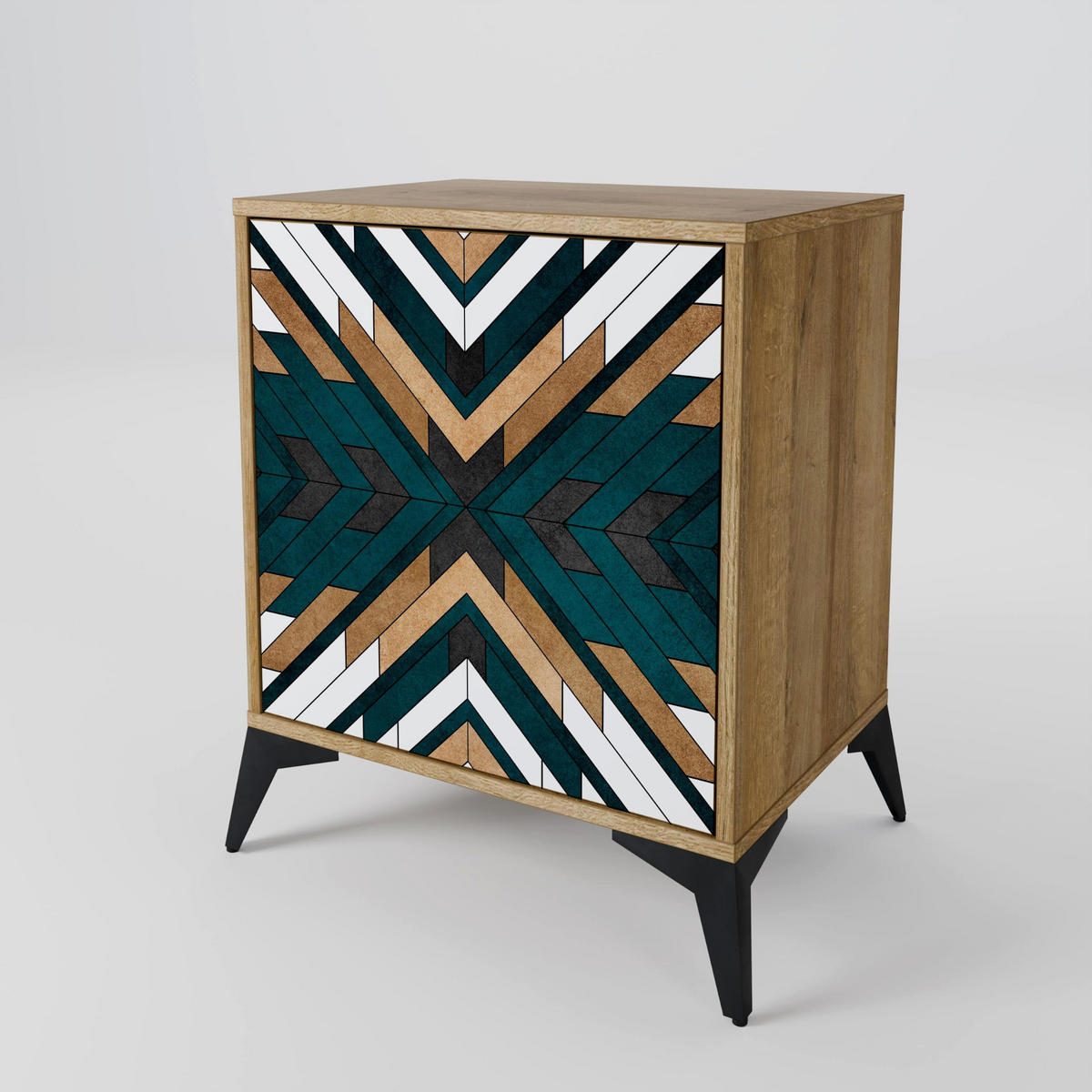 SIDEBOARD ARTISTIC GEOMETRY, Eichefarben, 57,5x42x57,5 cm, Ohne Füße - Eichefarben/Multicolor, Holzwerkstoff (57.5/57.5/42cm) - SpaceRebels