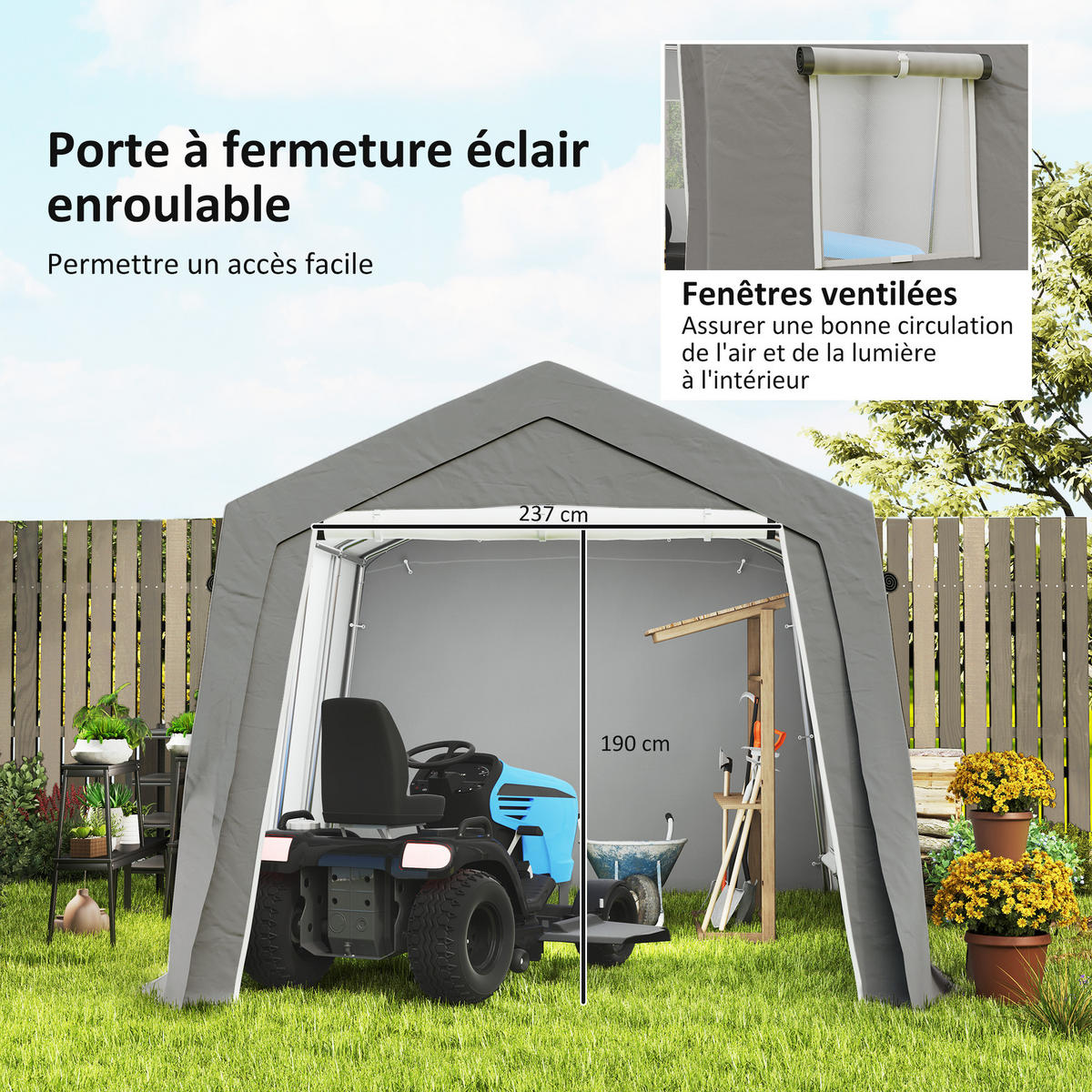 FAHRRADGARAGE DE-16864 3x4,5m mit Rolltür & Fenstern Grau - Hellgrau, Metall (300/255/447cm) - ComfortXL
