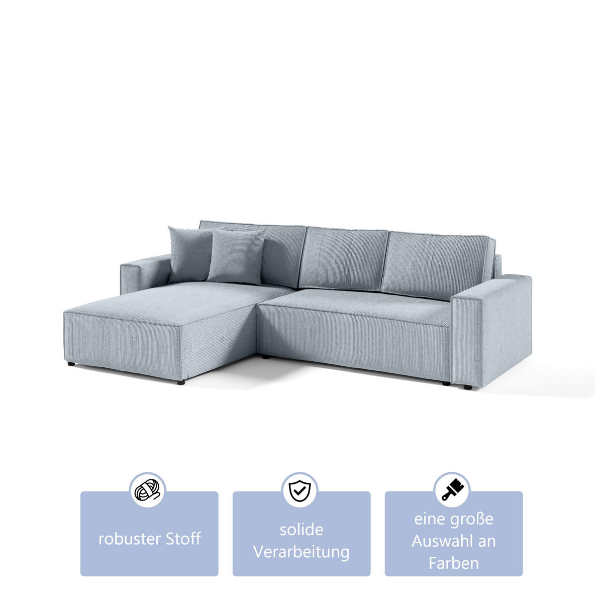 ECKSOFA Bento L Hellgrau - Hellgrau, Naturmaterialien (294/185cm) - Meblito