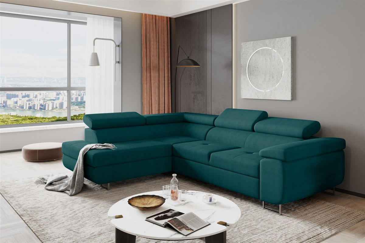 ECKSOFA Jade Mit Schlaffunktion - Türkis, Holzwerkstoff/Textil (202/275cm) - Fun Möbel