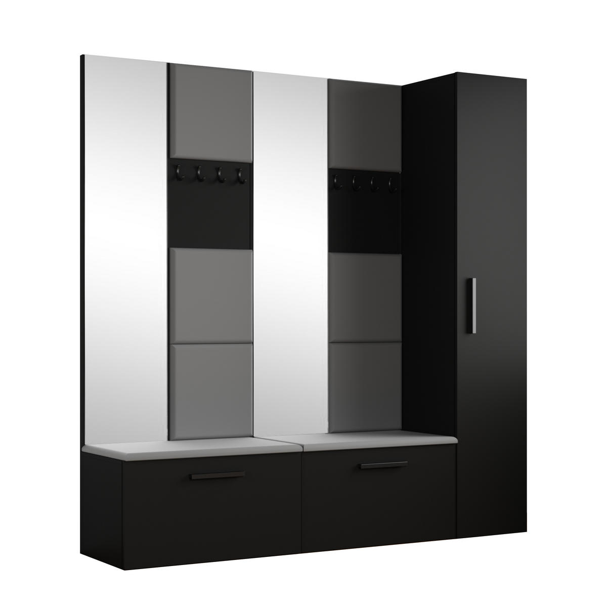 GARDEROBENSCHRANK MODULO 201,2/204/40 cm Modern Garderobe-Set Schwarz - Schwarz/Grau, Holzwerkstoff (201.2/204/40cm) - MASSENO
