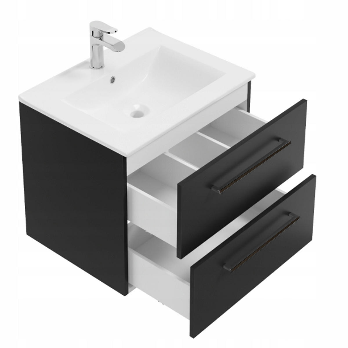 WASCHTISCHKOMBI 60cm mit Waschbecken schwarz - Schwarz, Holzwerkstoff (60/50/45cm) - Stamar