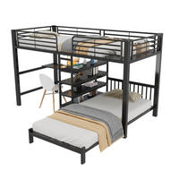 HOCHBETT aus Metall und MDF 90x200 cm Schwarz mit Schreibtisch, Stauraumtreppe und USB-/Type-C-Anschluss - Schwarz, Holzwerkstoff (90/200cm) - IVMEU