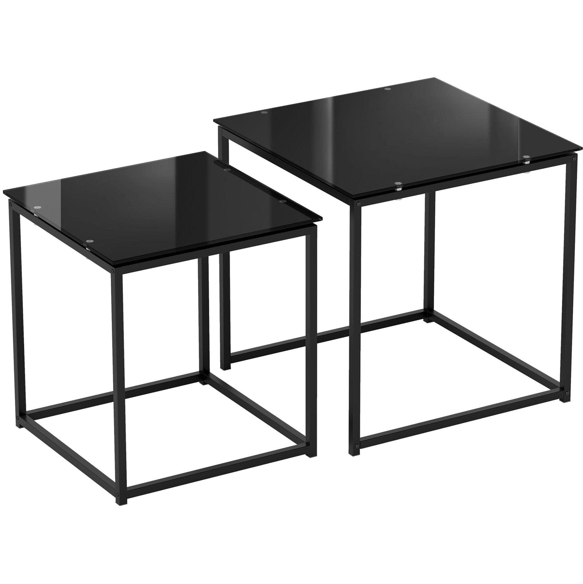 BEISTELLTISCH-SET 2er quadratisch mit Glasplatte, schwarz, ineinander stellbar - Schwarz, Metall (50/50/52cm) - BEAOK